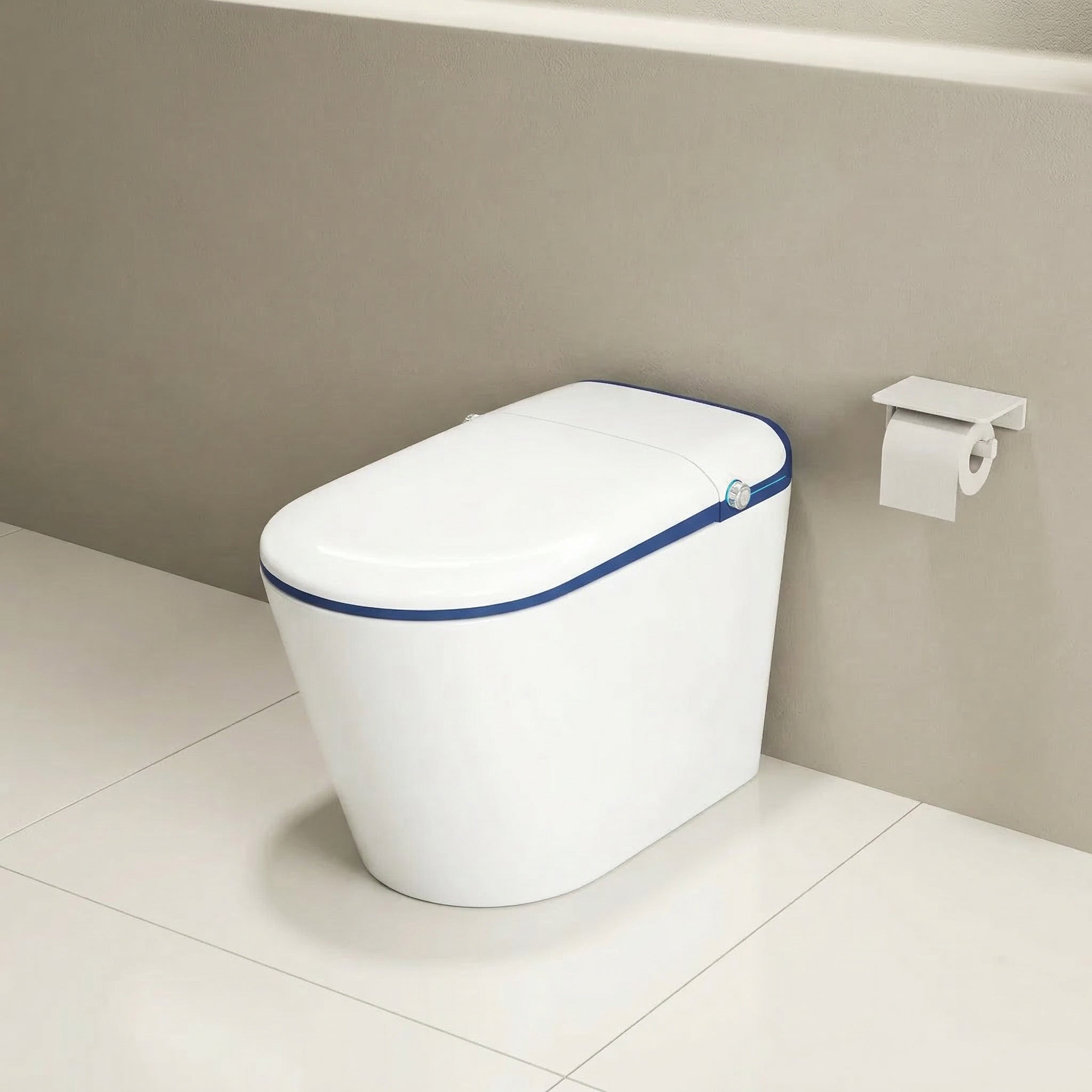 SERA Sigma Smart Bidet Toilet with Auto Jet Flush, Heated Seat & Warm Air Dryer – Blue Trim Without Tank