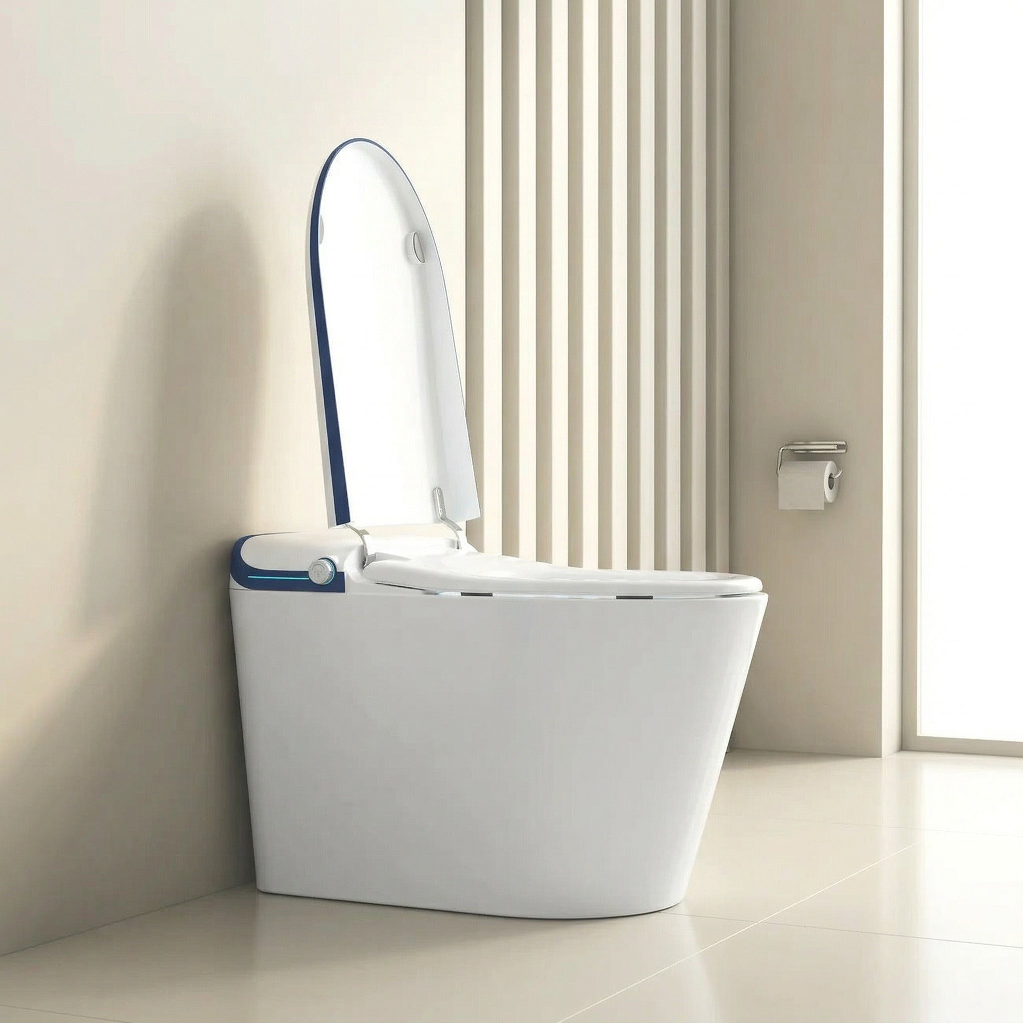 SERA Sigma Smart Bidet Toilet with Auto Jet Flush, Heated Seat & Warm Air Dryer – Blue Trim Without Tank
