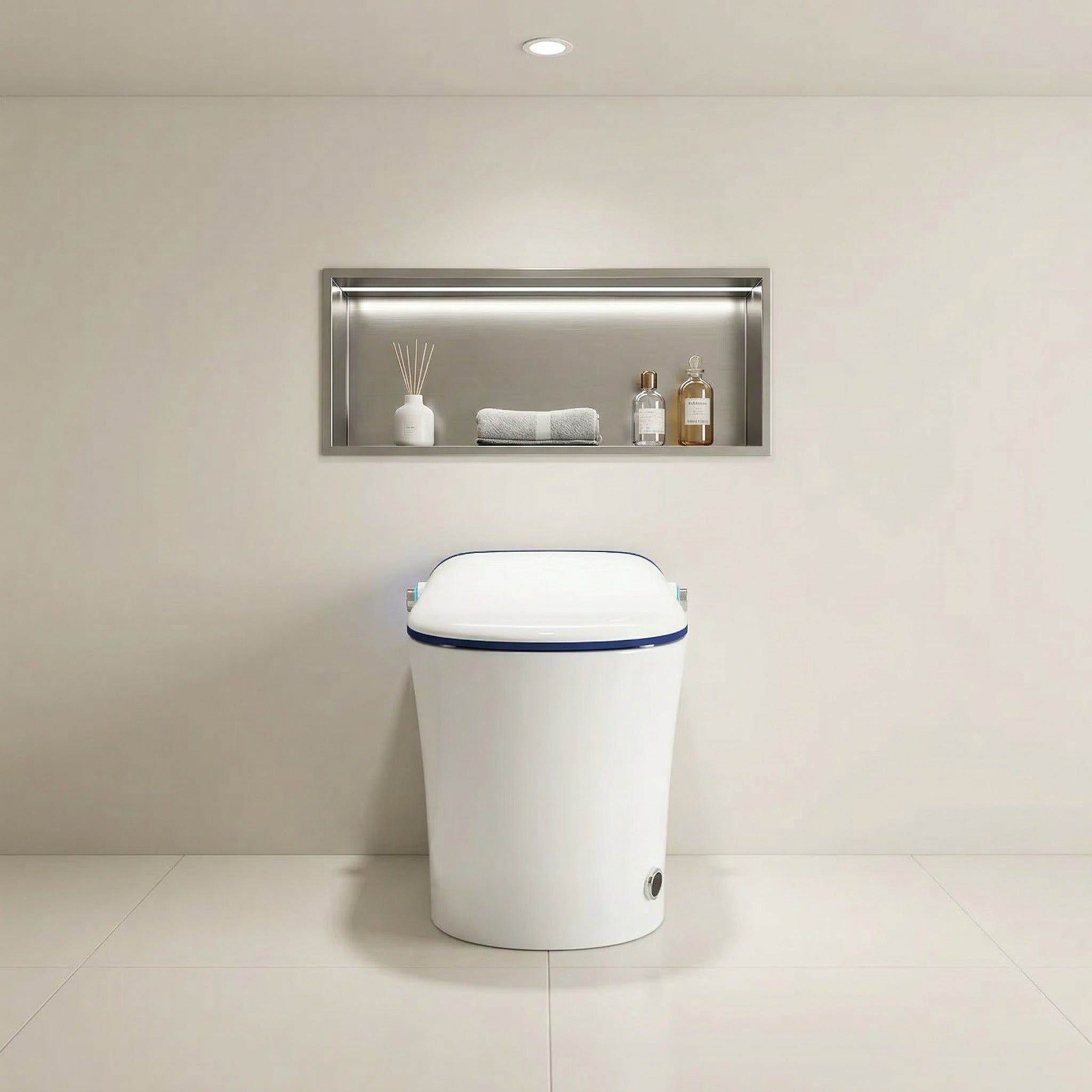 SERA Sigma Smart Bidet Toilet with Auto Jet Flush, Heated Seat & Warm Air Dryer – Blue Trim Without Tank