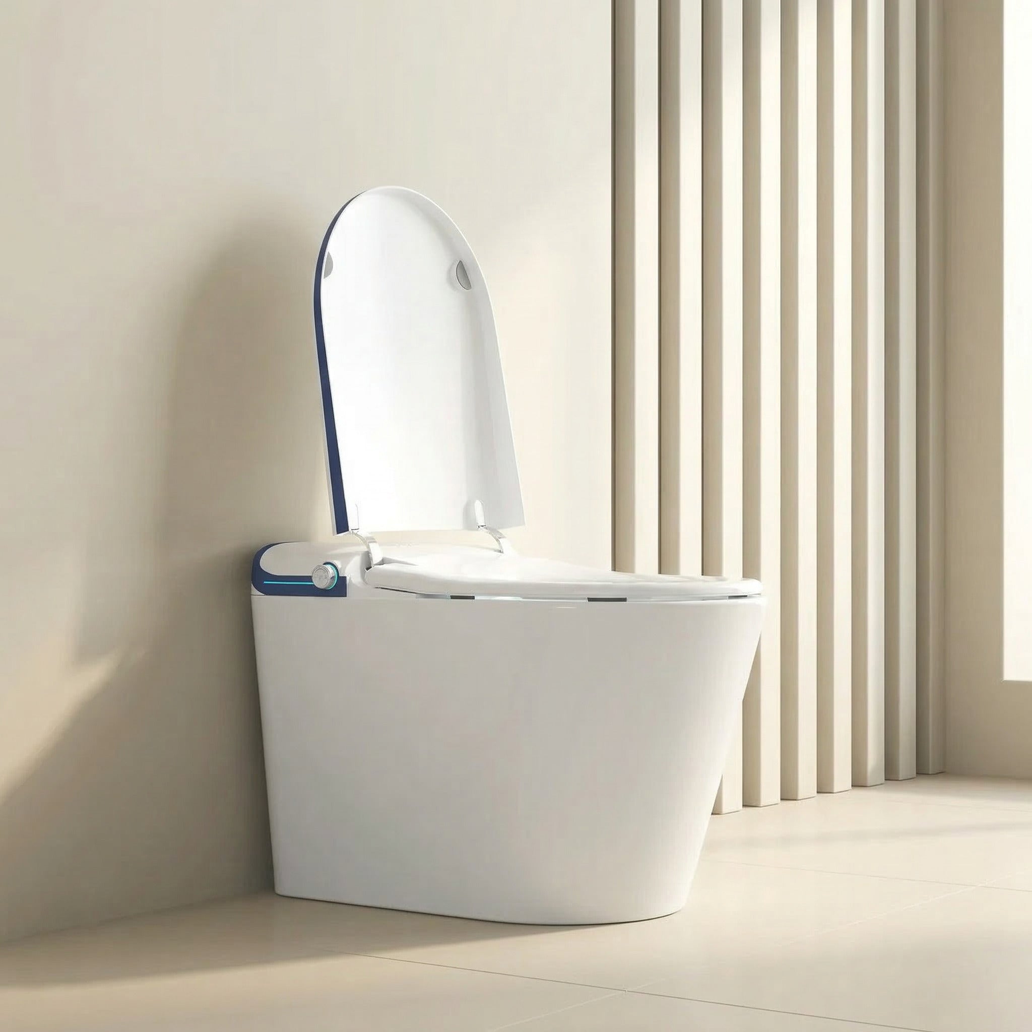 SERA Sigma Smart Bidet Toilet with Auto Jet Flush, Heated Seat & Warm Air Dryer – Blue Trim Without Tank
