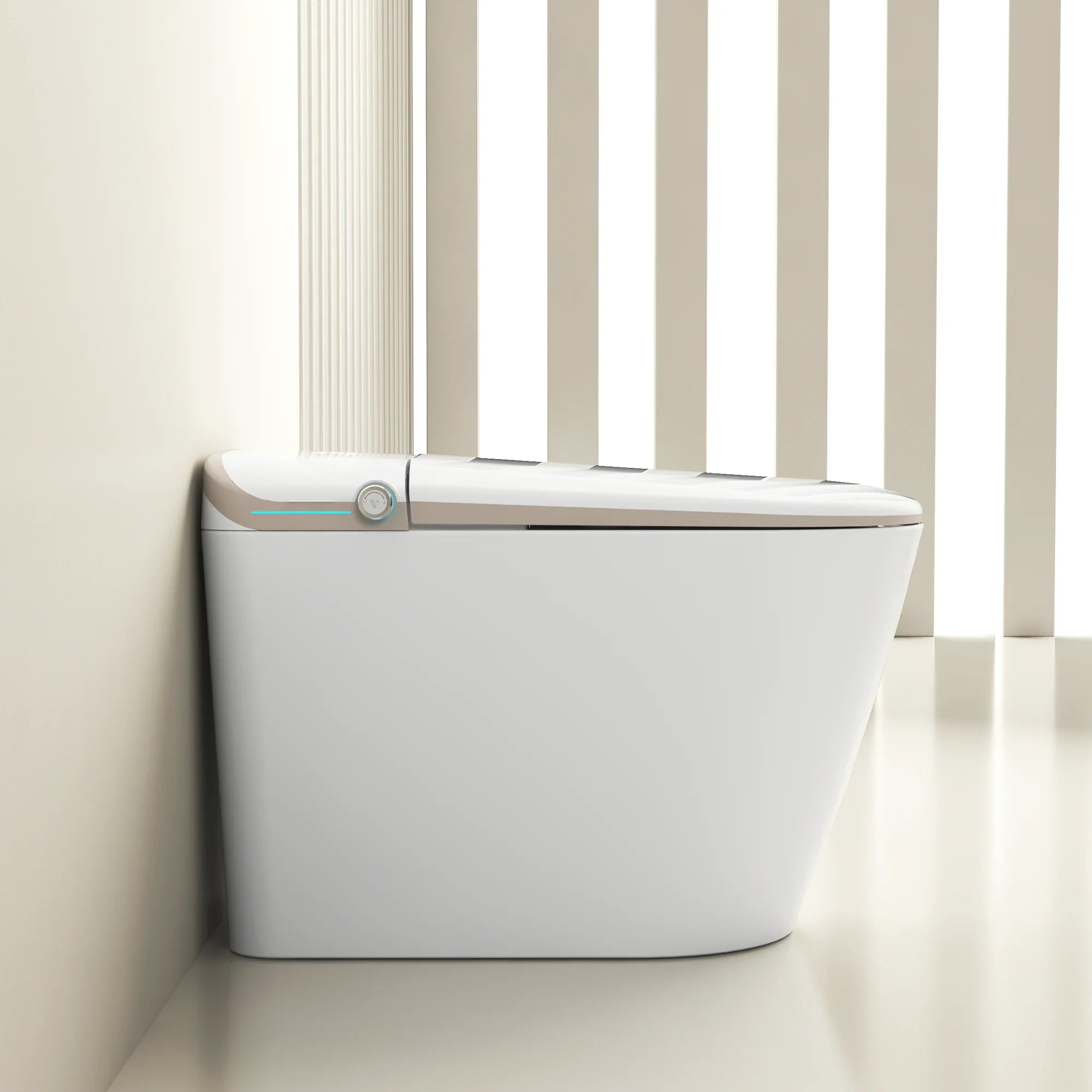 SERA Sigma Toilette-bidet intelligente, toilette monopièce avec chasse automatique à jet, couvercle à ouverture/fermeture automatique, lavage à l’eau tiède, séchage à air chaud, siège chauffant – Finition dorée