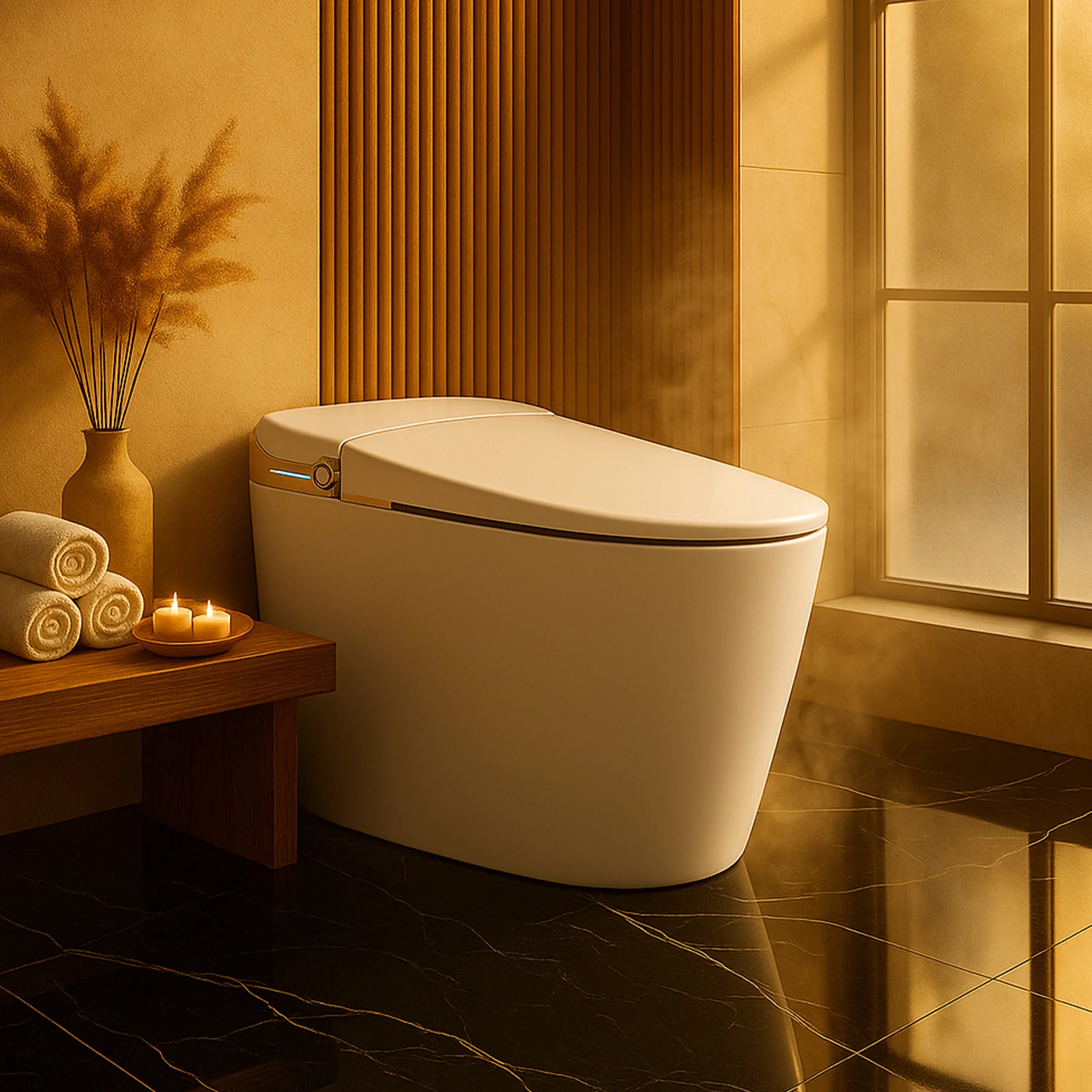 SERA Sigma Toilette-bidet intelligente, toilette monopièce avec chasse automatique à jet, couvercle à ouverture/fermeture automatique, lavage à l’eau tiède, séchage à air chaud, siège chauffant – Finition blanc