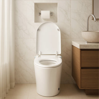 SERA Sigma Smart Bidet Toilet, One-Piece Toilet with Auto Jet Flush, Auto Open/Close Lid, Warm Water Wash, Warm-Air Dryer, Heated Seat – White Trim