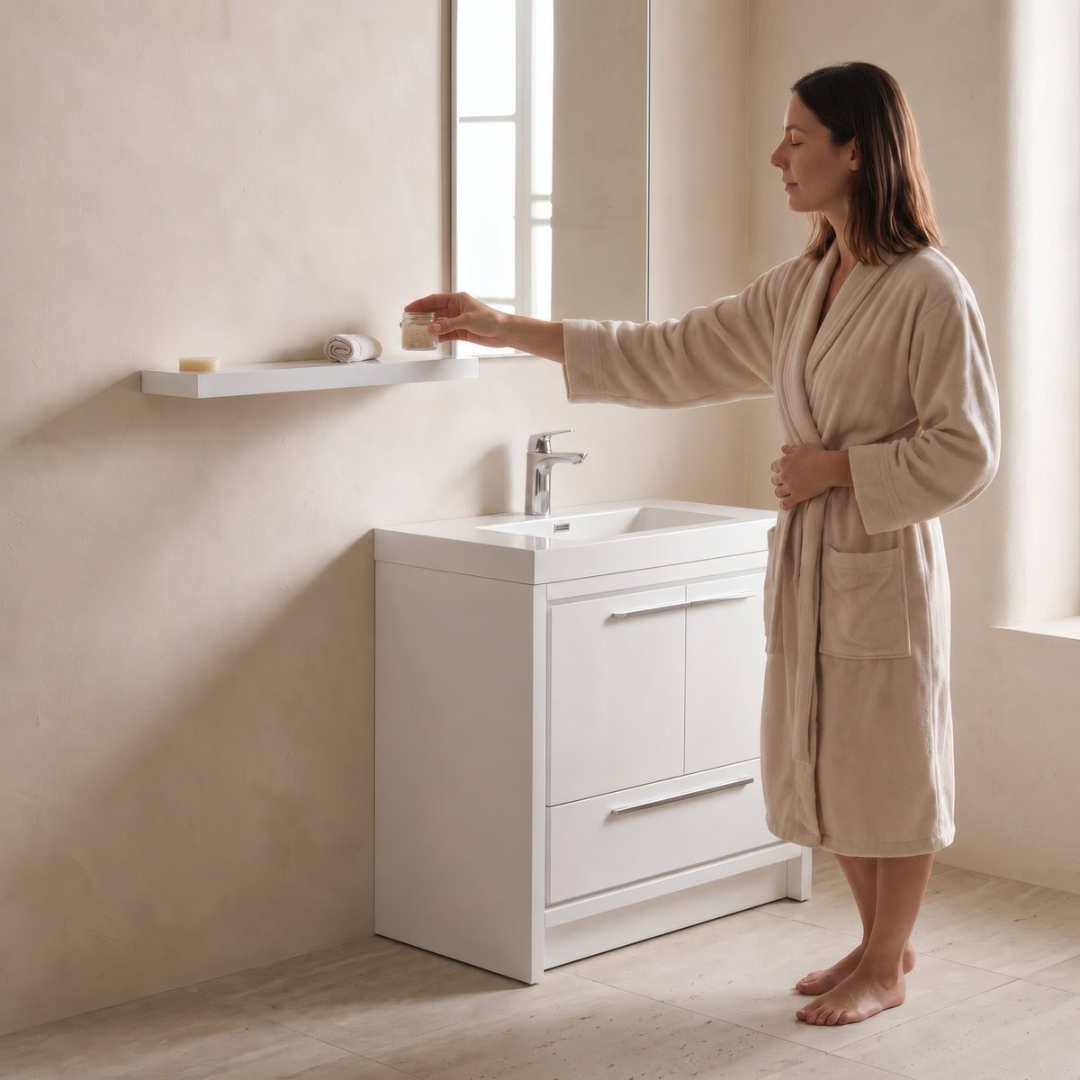 24" Wall-Mount Glossy White Shelf
