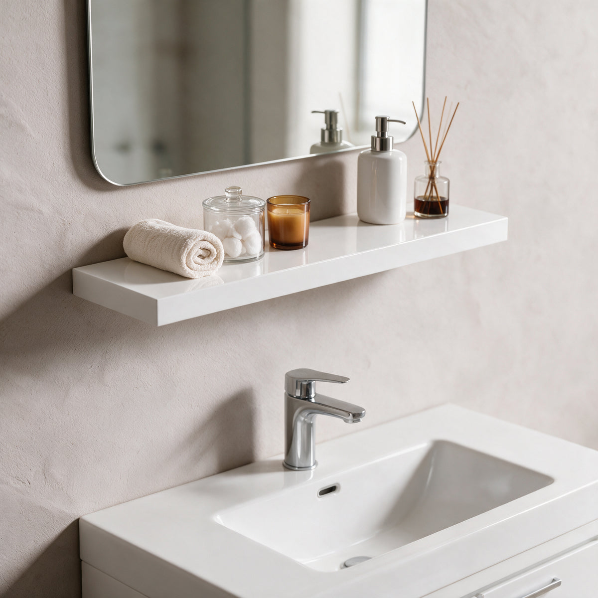 24" Wall-Mount Glossy White Shelf