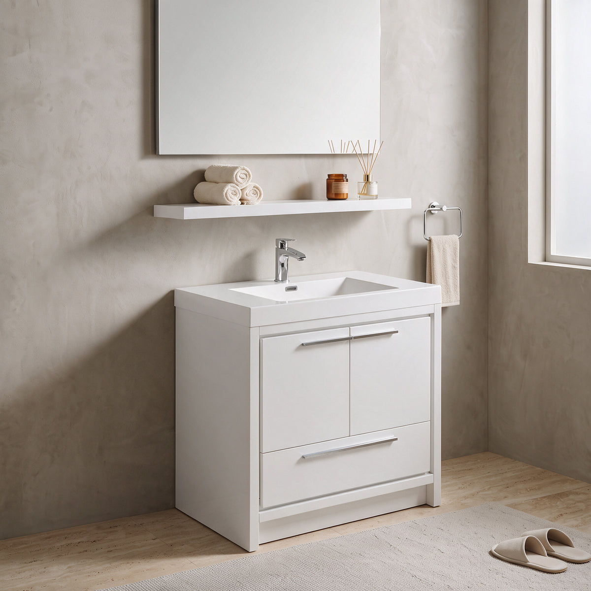 36" Wall-Mount Glossy White Shelf