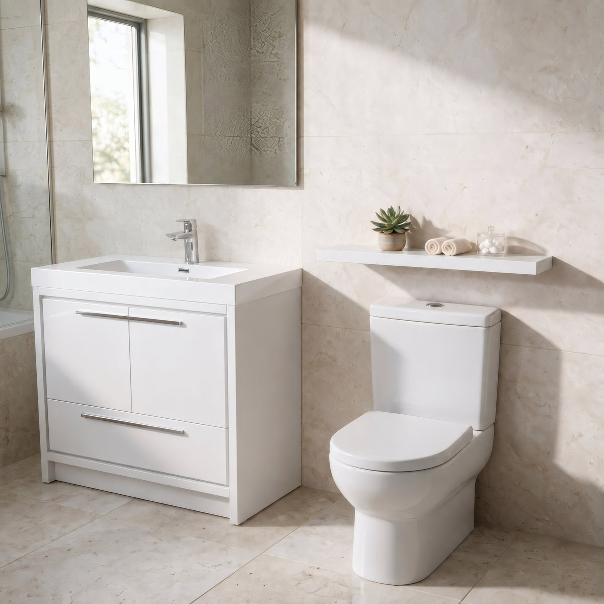 36" Wall-Mount Glossy White Shelf