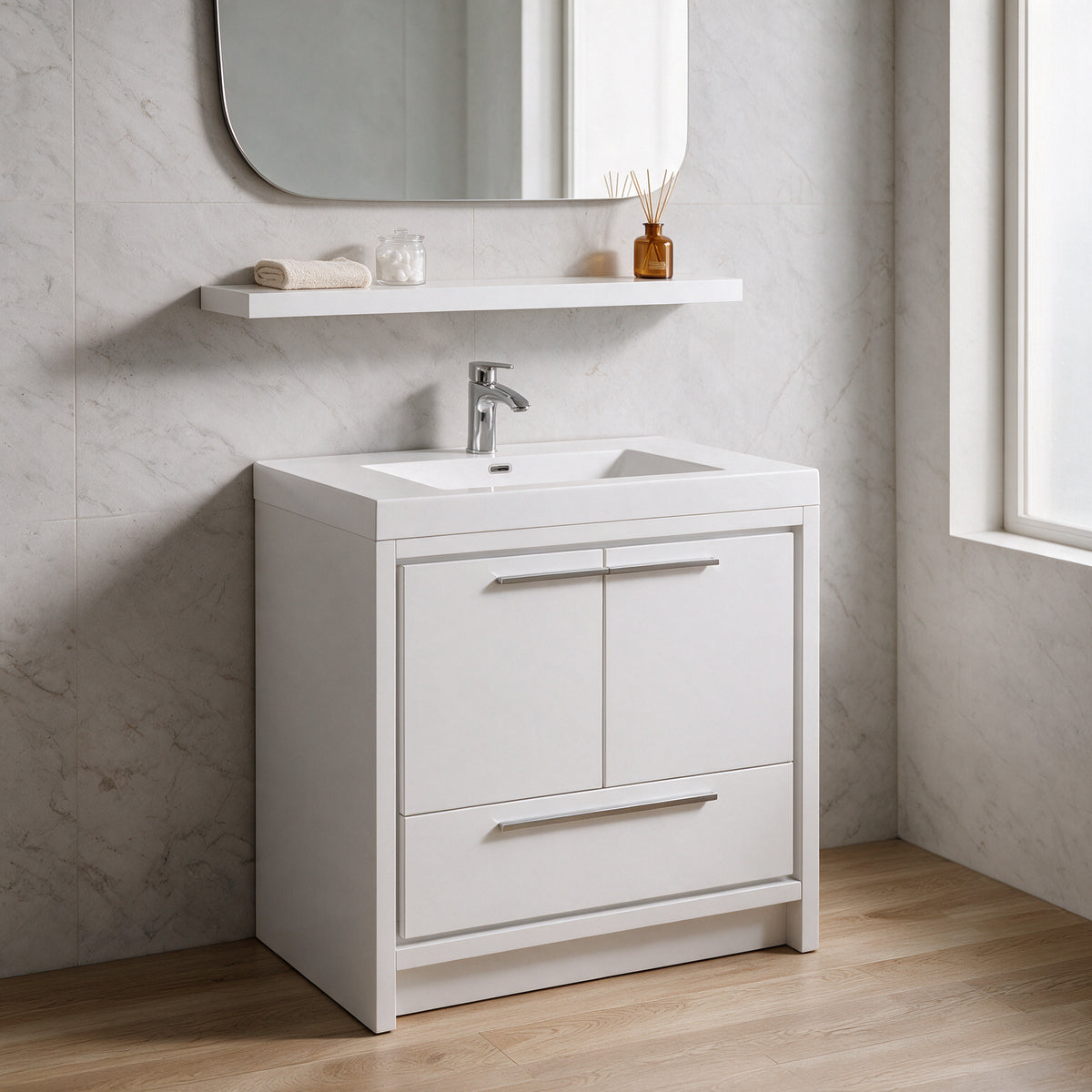 36" Wall-Mount Glossy White Shelf