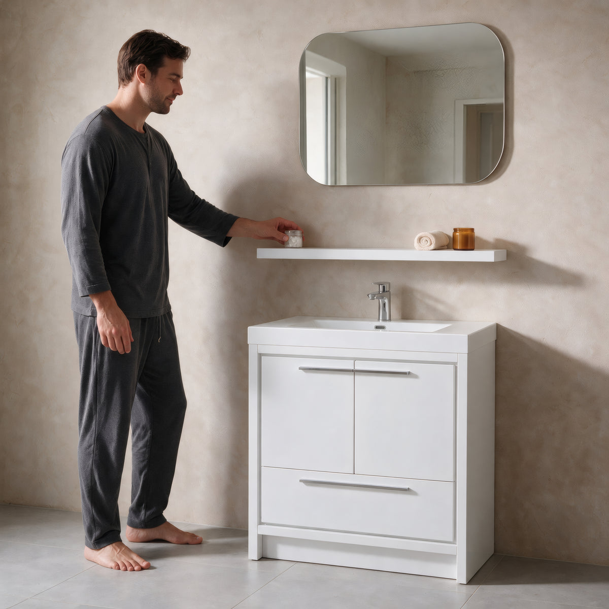36" Wall-Mount Glossy White Shelf