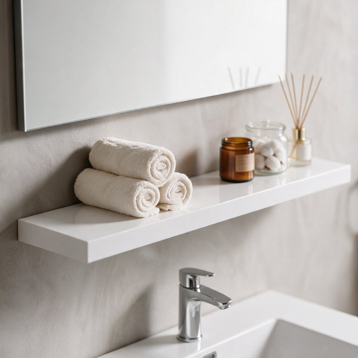 36" Wall-Mount Glossy White Shelf