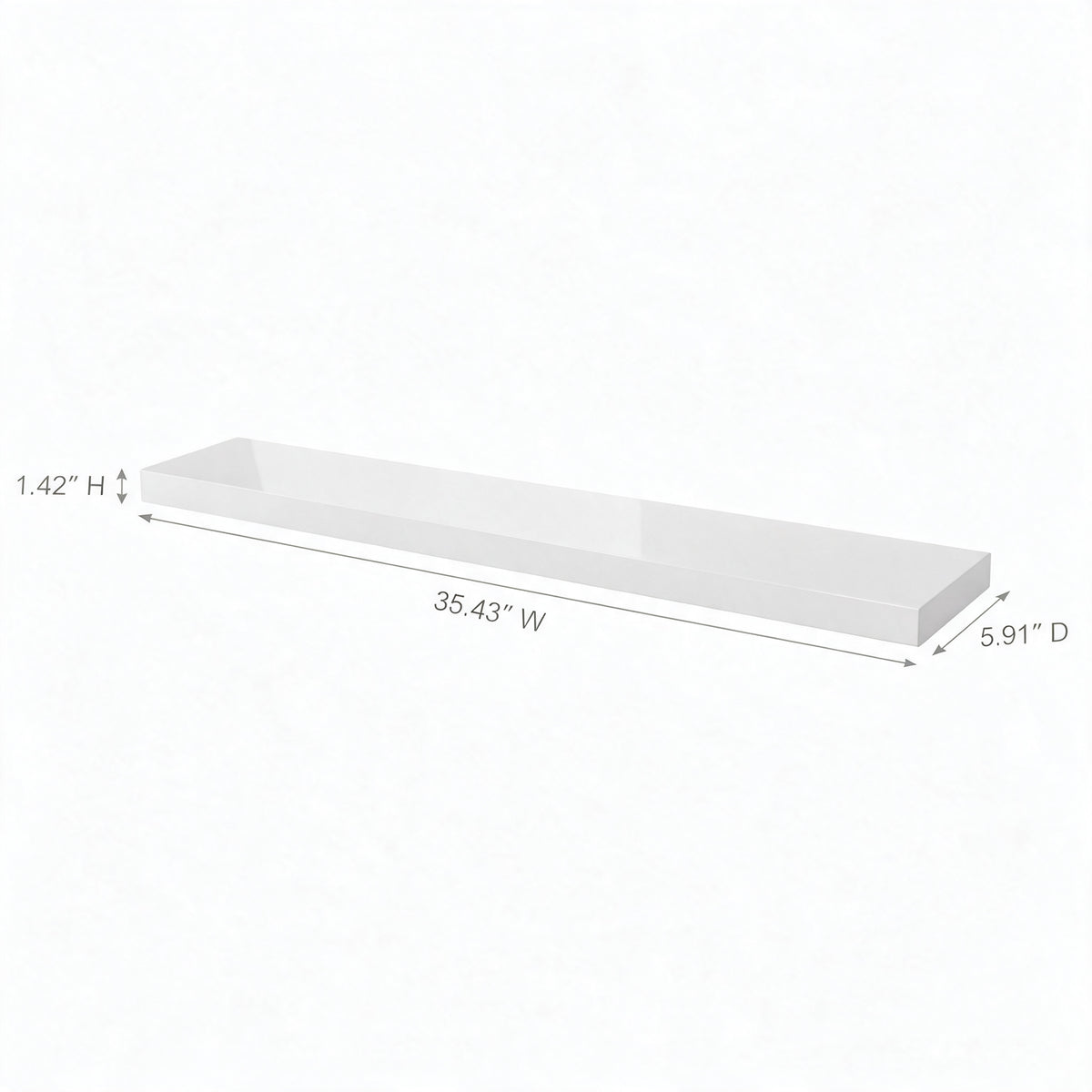 36" Wall-Mount Glossy White Shelf