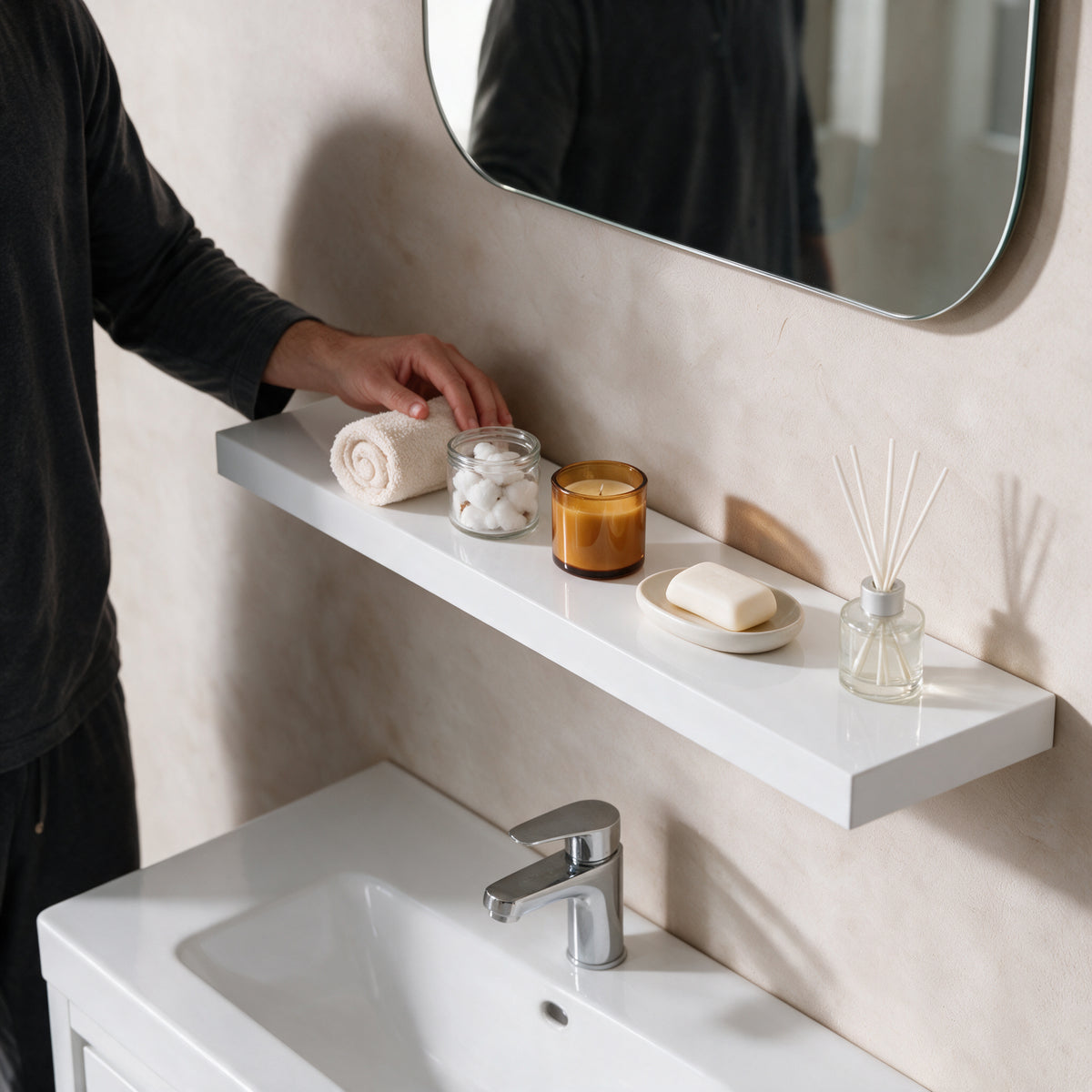36" Wall-Mount Glossy White Shelf
