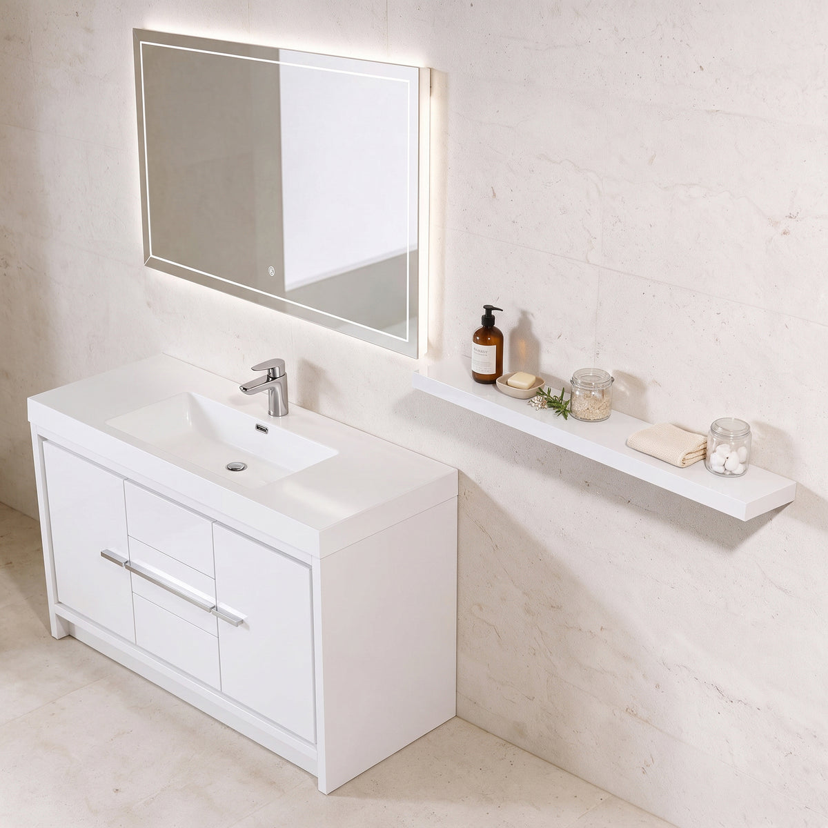 43" Wall-Mount Glossy White Shelf
