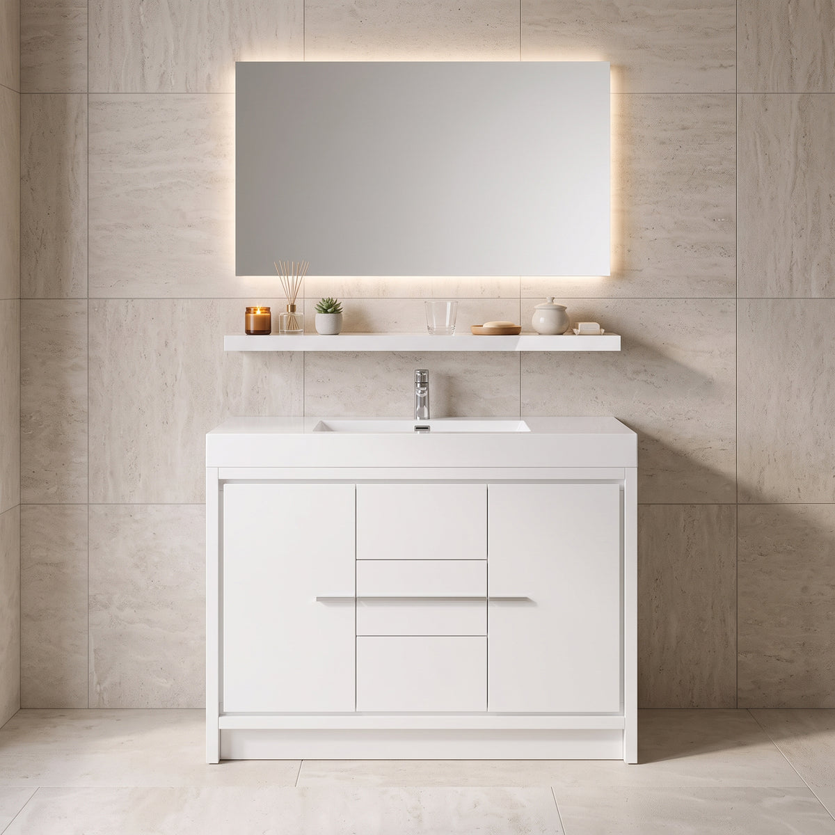 43" Wall-Mount Glossy White Shelf