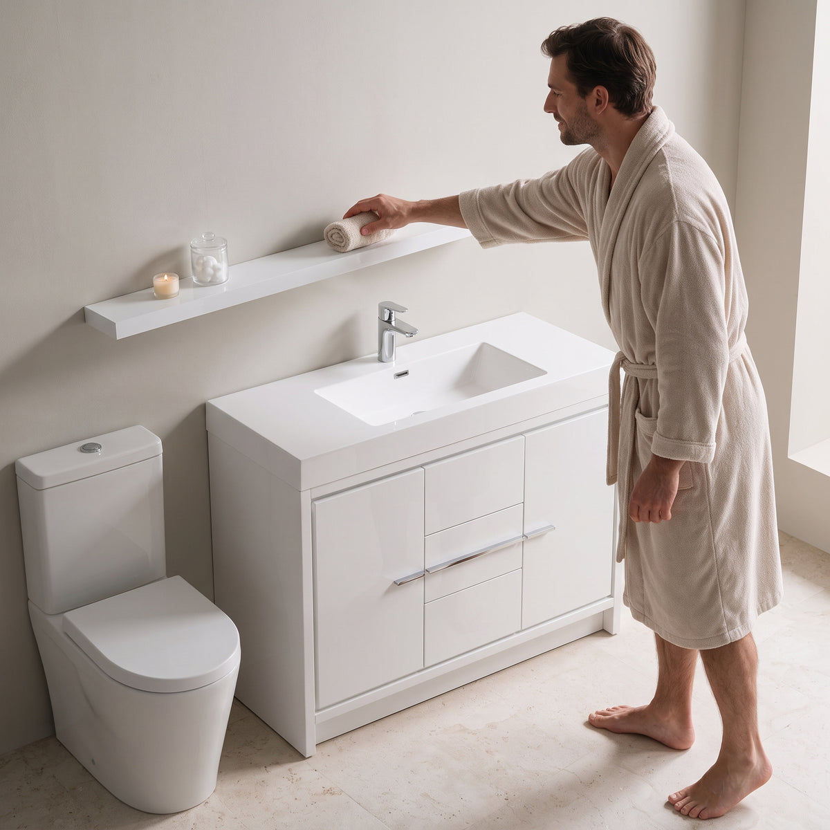 43" Wall-Mount Glossy White Shelf