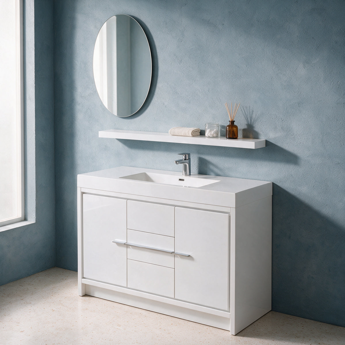 43" Wall-Mount Glossy White Shelf