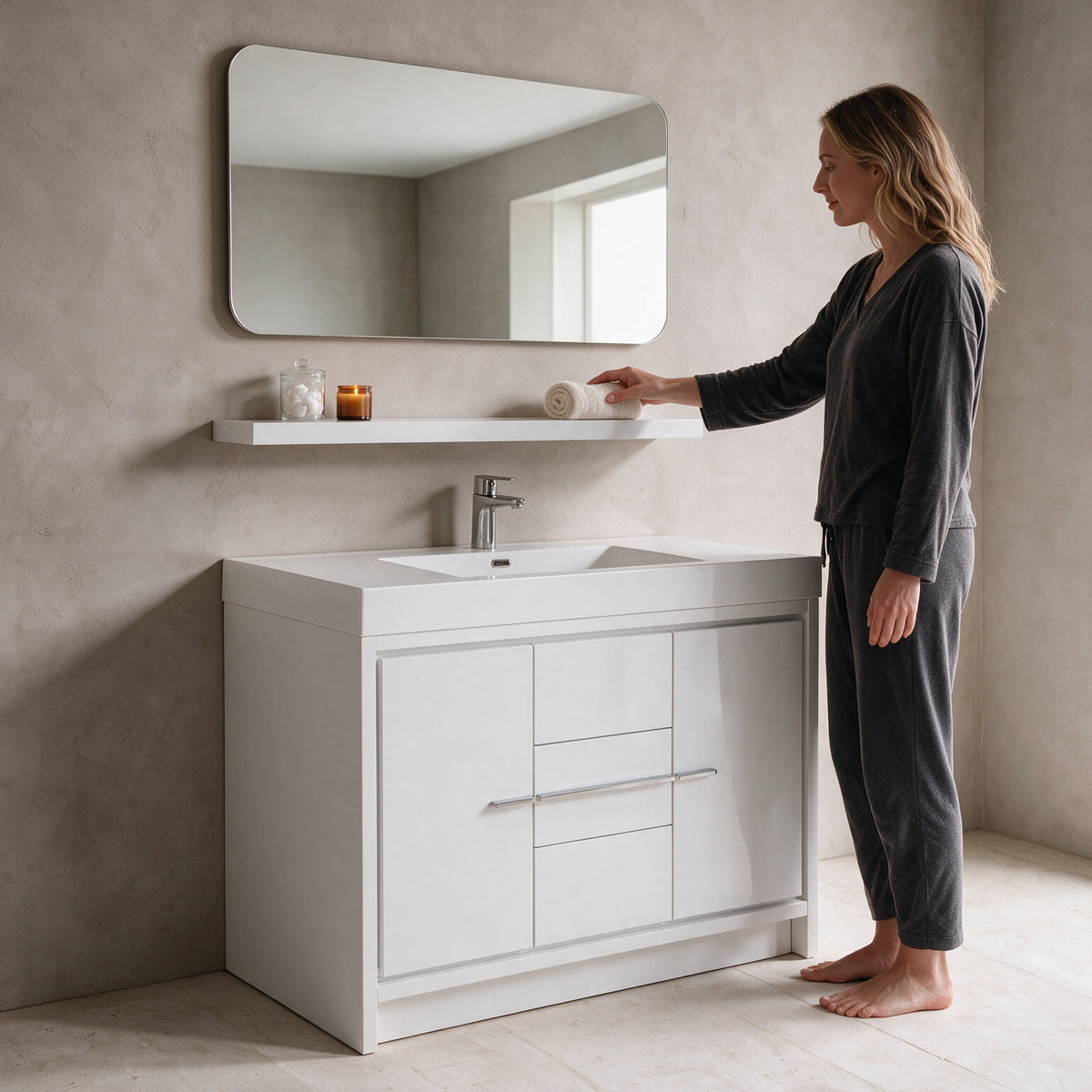 43" Wall-Mount Glossy White Shelf
