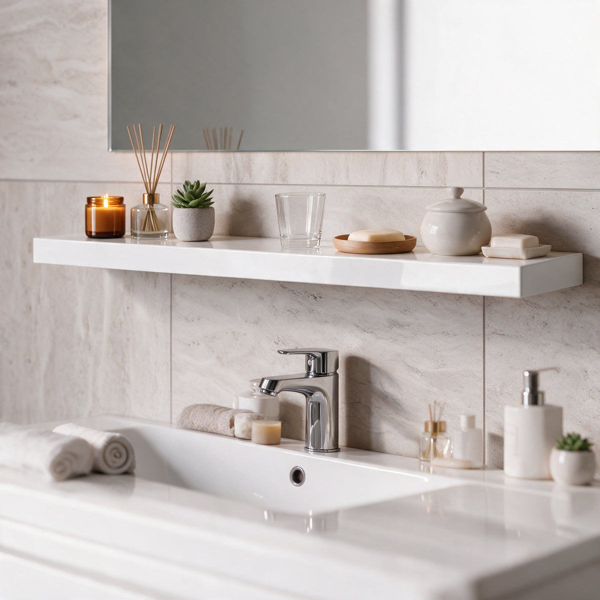 43" Wall-Mount Glossy White Shelf