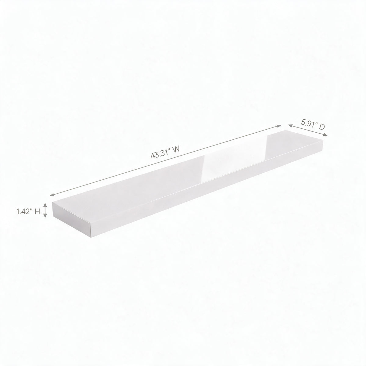43" Wall-Mount Glossy White Shelf