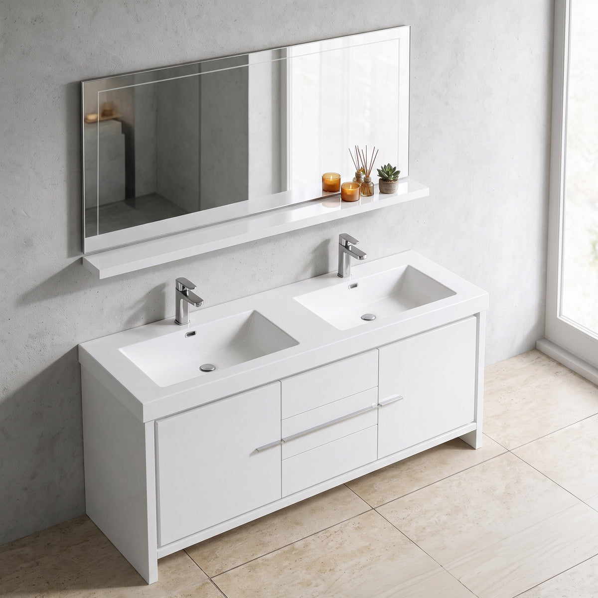 60" Wall-Mount Glossy White Shelf