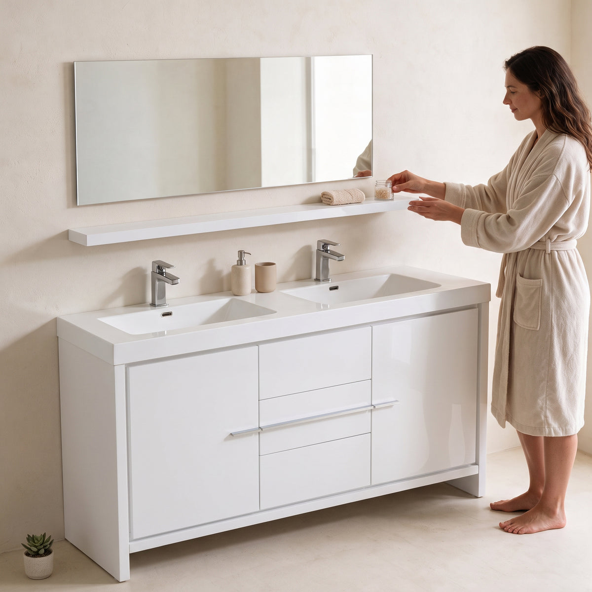 60" Wall-Mount Glossy White Shelf