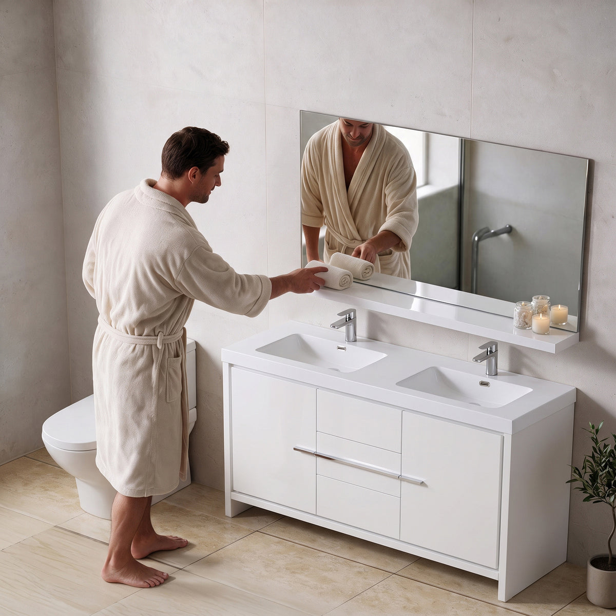 60" Wall-Mount Glossy White Shelf
