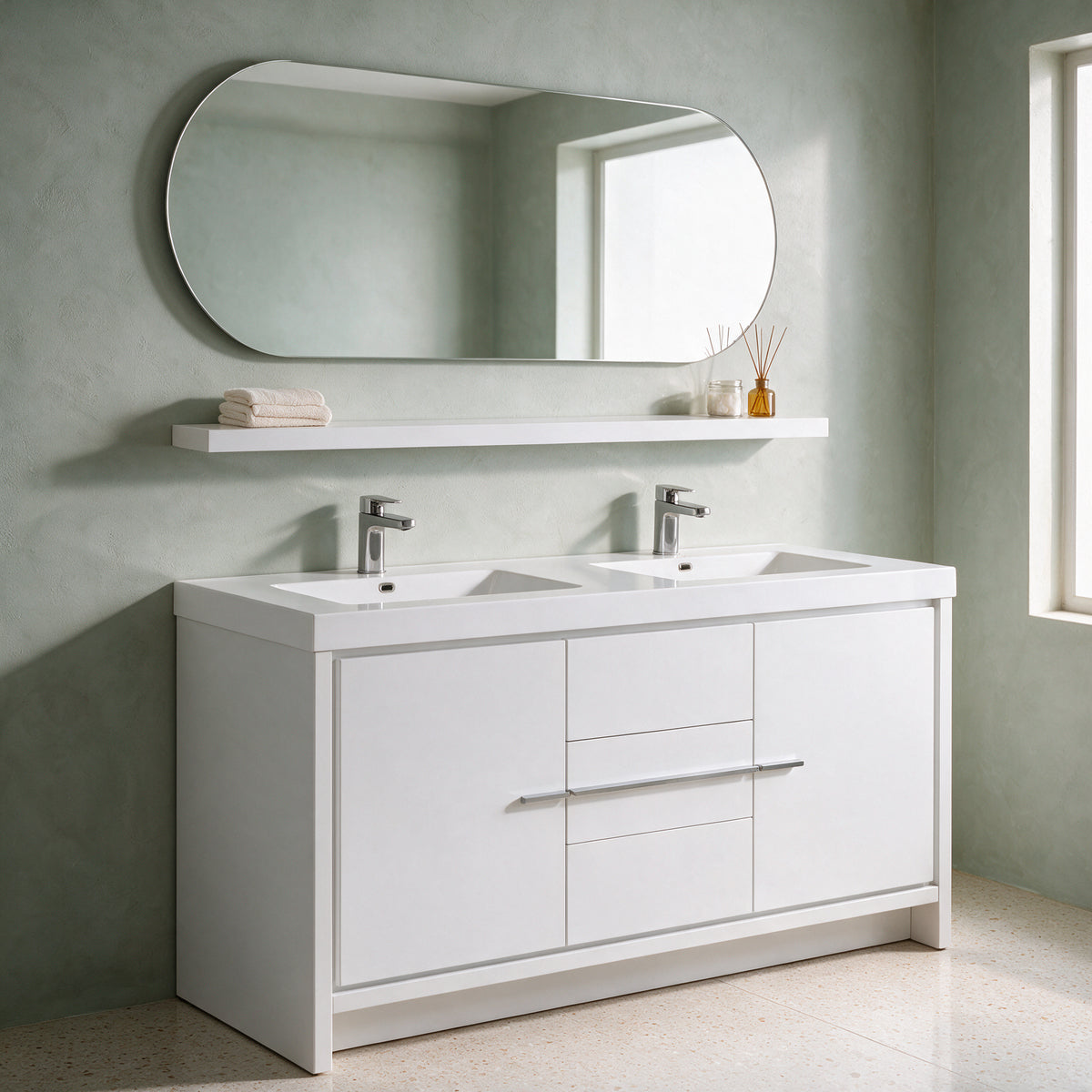 60" Wall-Mount Glossy White Shelf