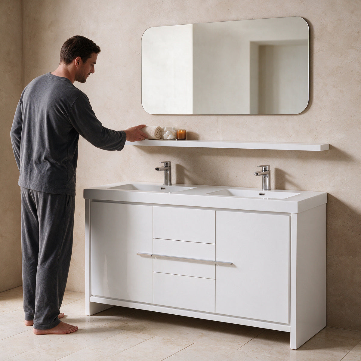 60" Wall-Mount Glossy White Shelf