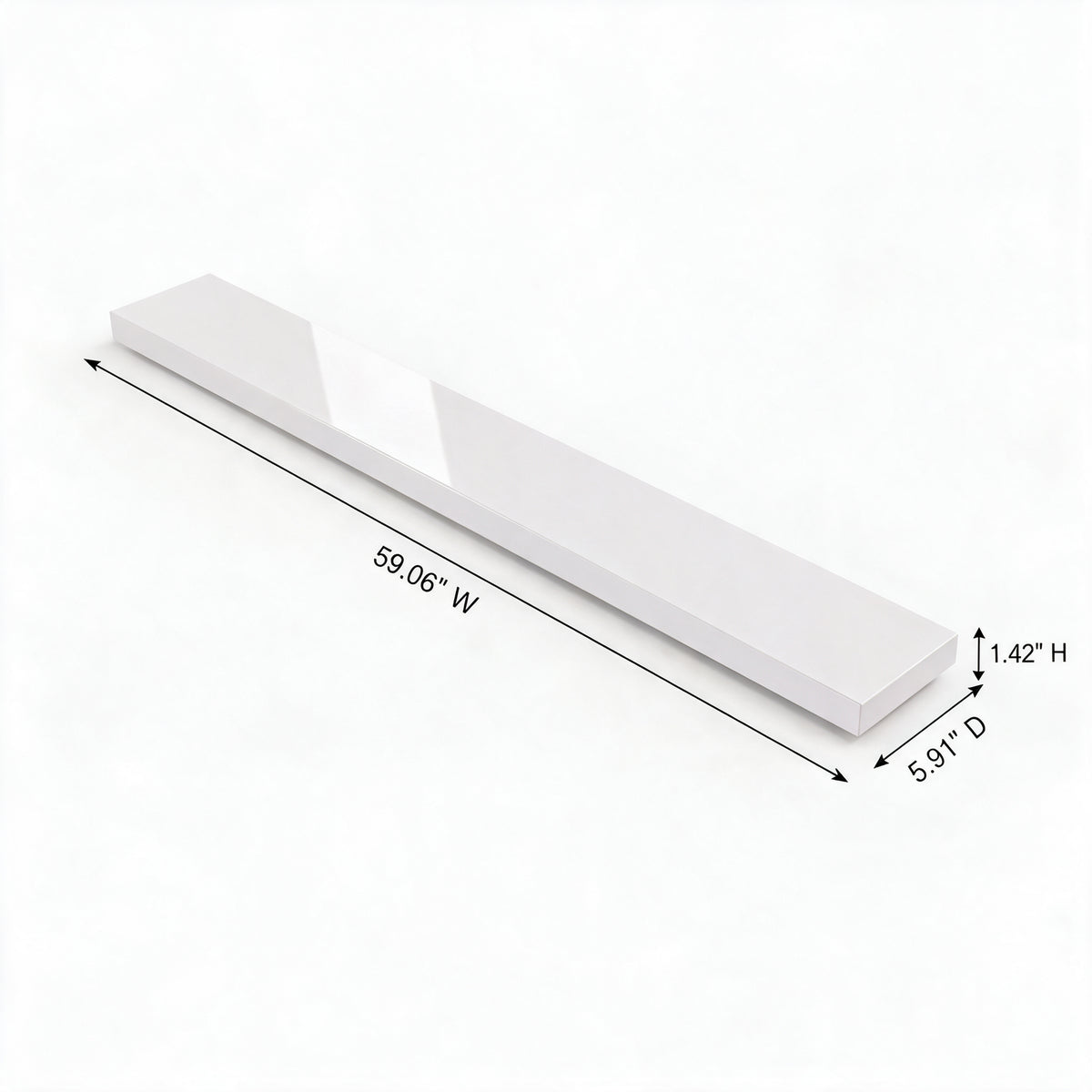 60" Wall-Mount Glossy White Shelf