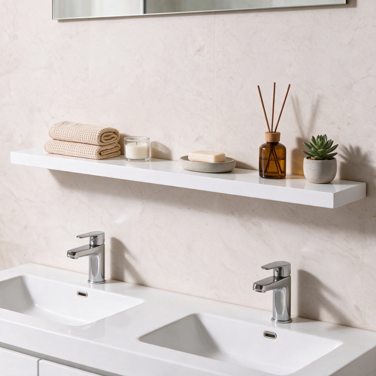 60" Wall-Mount Glossy White Shelf