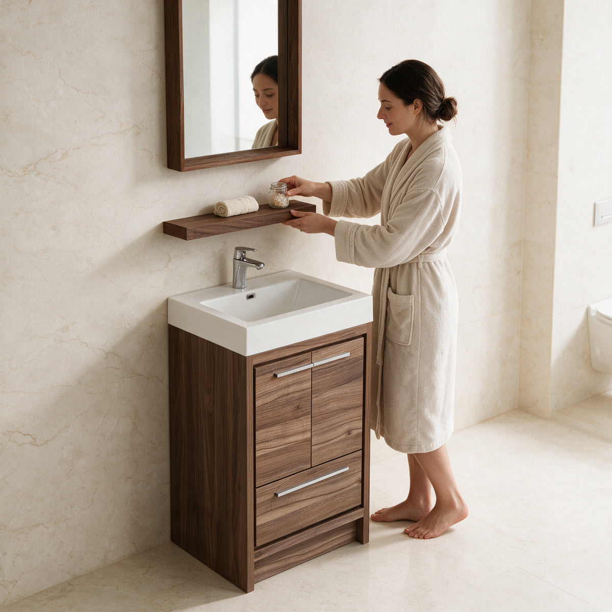 24" Wall-Mount Walnut Shelf