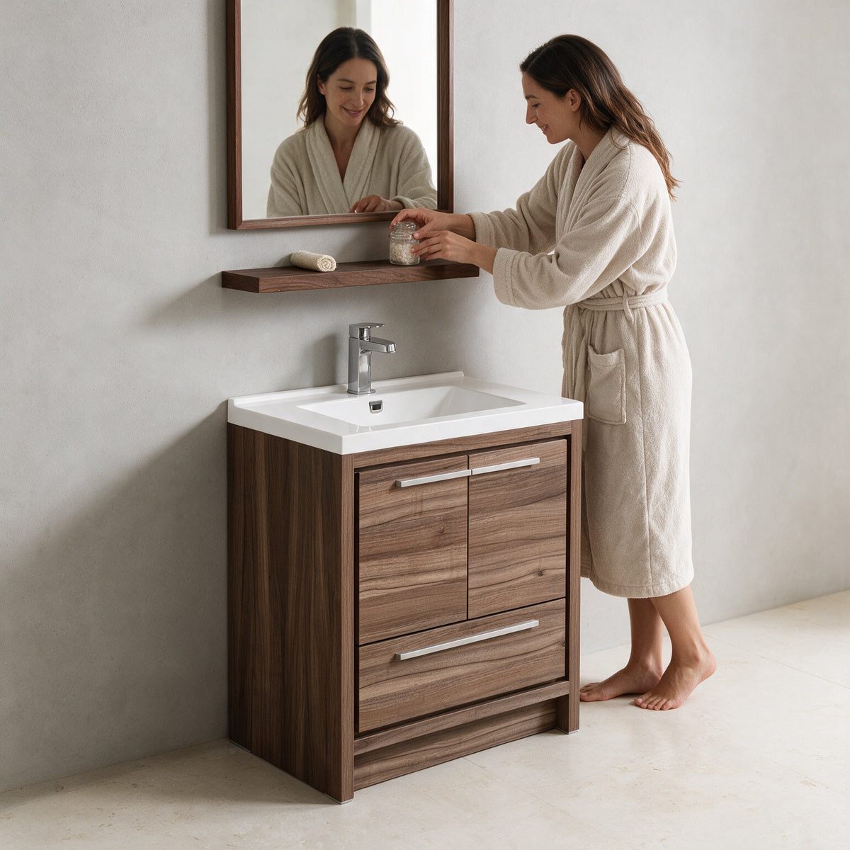 30" Wall-Mount Walnut Shelf