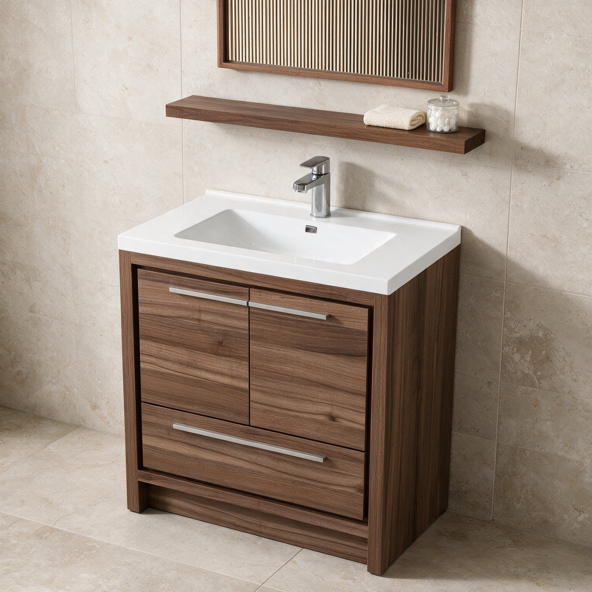 30" Wall-Mount Walnut Shelf
