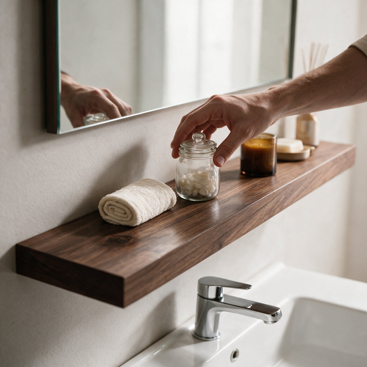 30" Wall-Mount Walnut Shelf
