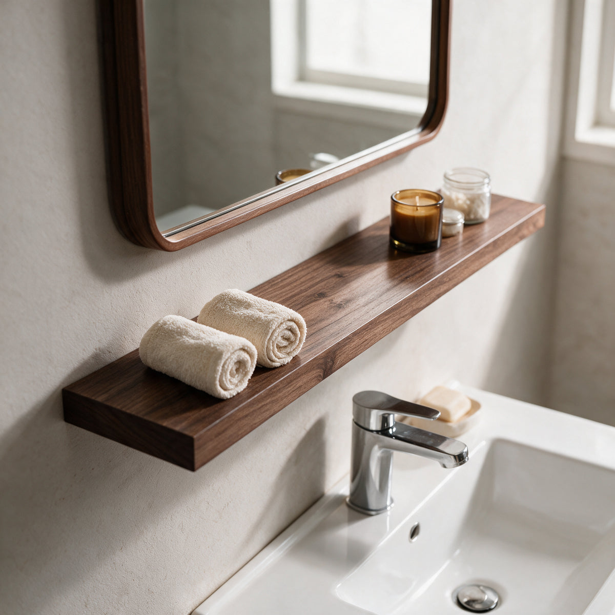 30" Wall-Mount Walnut Shelf