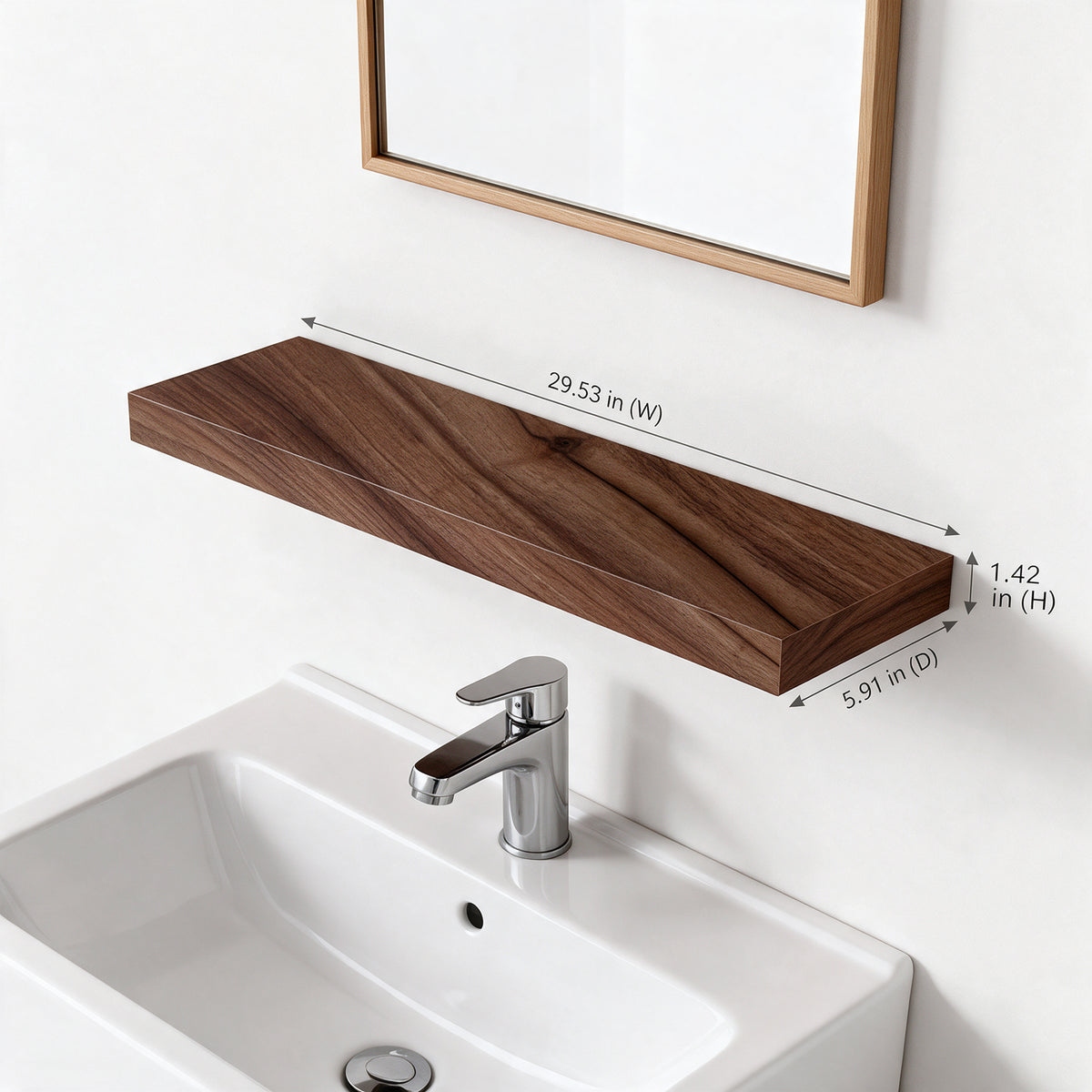 30" Wall-Mount Walnut Shelf