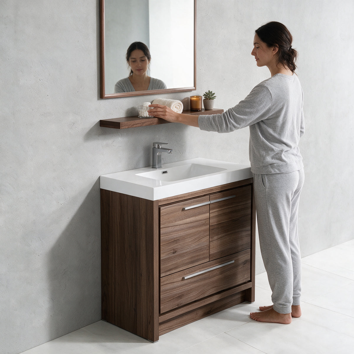 36" Wall-Mount Walnut Shelf