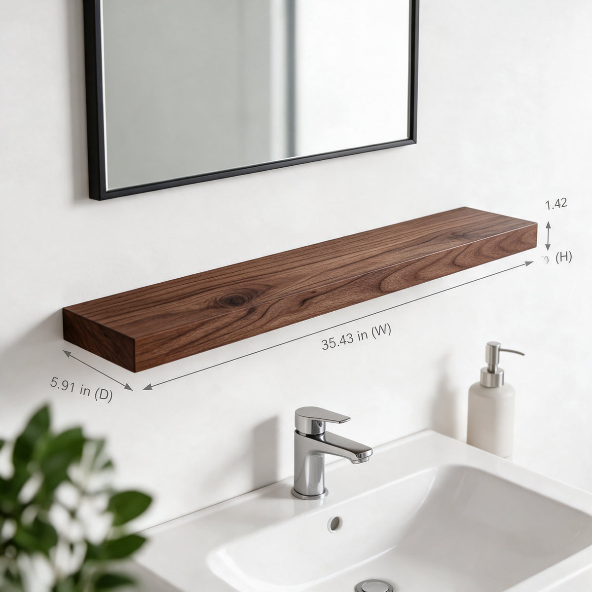 36" Wall-Mount Walnut Shelf
