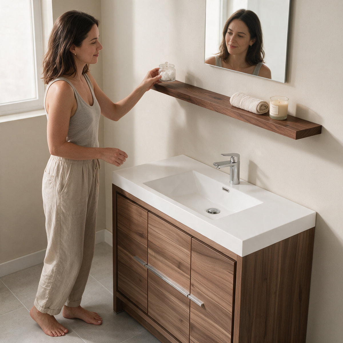 43" Wall-Mount Walnut Shelf