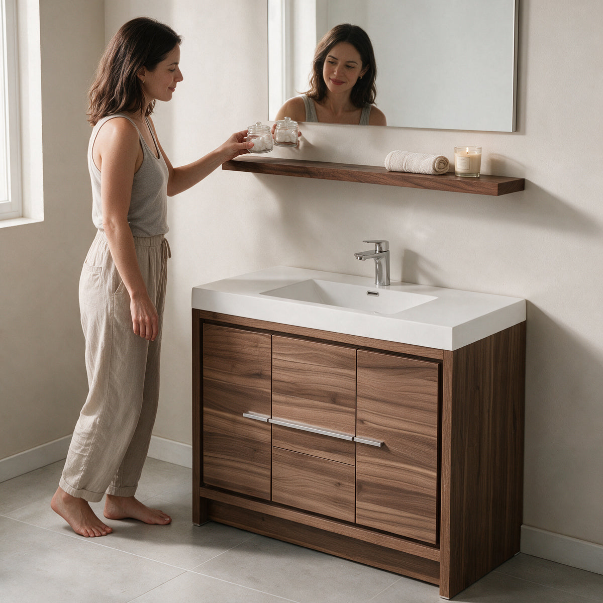 43" Wall-Mount Walnut Shelf