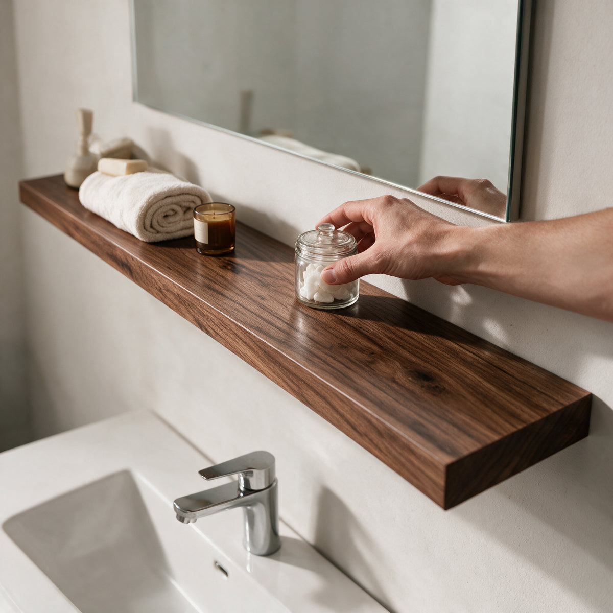 43" Wall-Mount Walnut Shelf