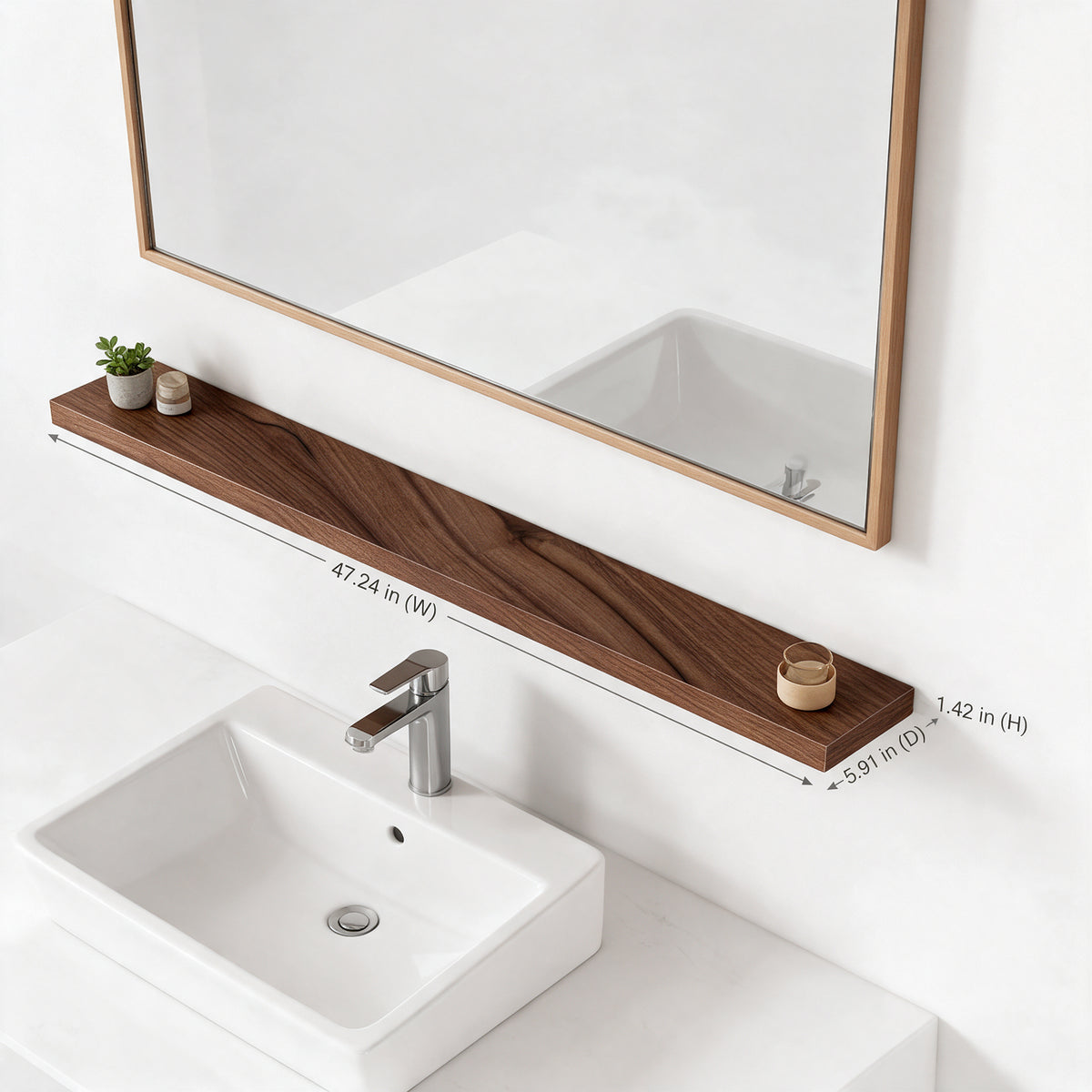 48" Wall-Mount Walnut Shelf