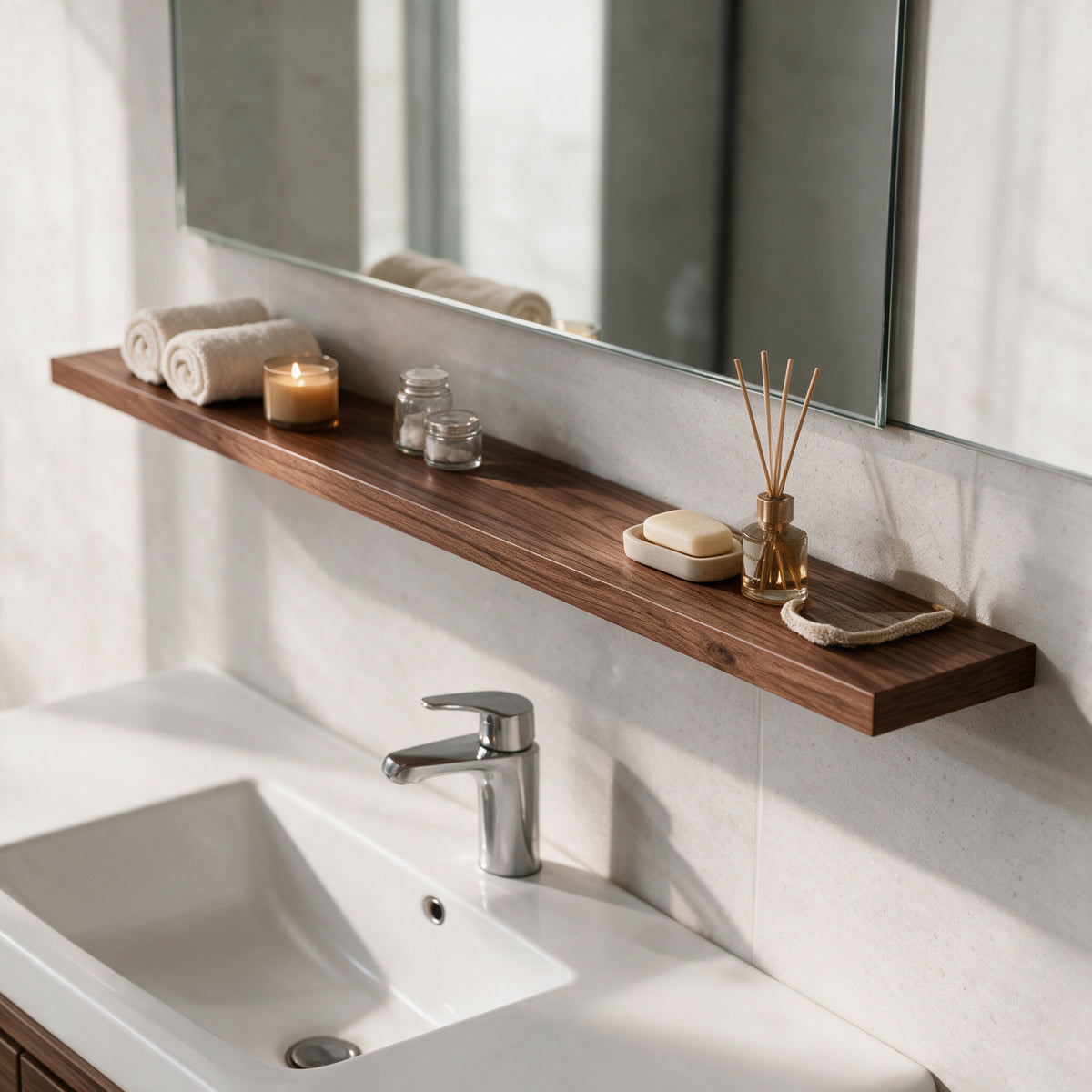 48" Wall-Mount Walnut Shelf