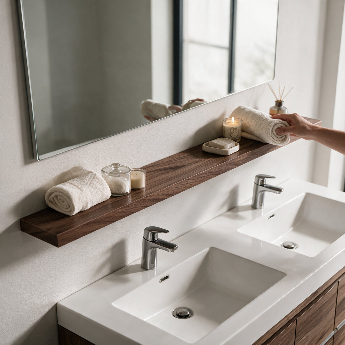 Tablette Murale en Noyer 60 Pouces pour Rangement Salle de Bain