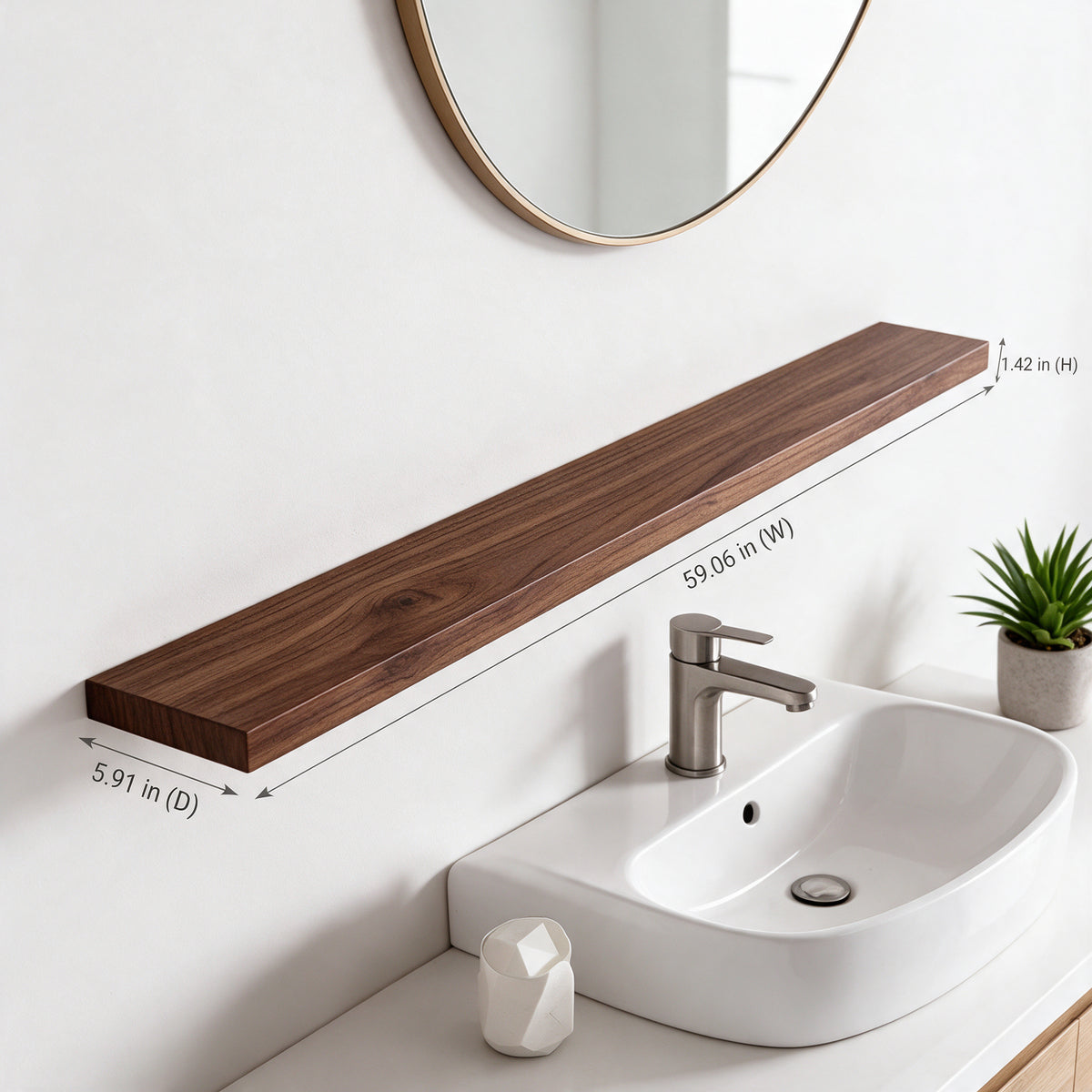 Tablette Murale en Noyer 60 Pouces pour Rangement Salle de Bain