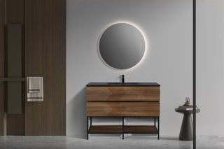 Meuble-Lavabo Mural 48po Noyer avec Comptoir de Quartz d'ingénierie Noir