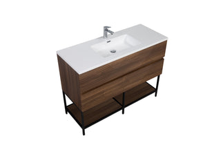 48" Walnut Wall Mount Single Sink Bathroom Vanity with White Polymarble Countertop
