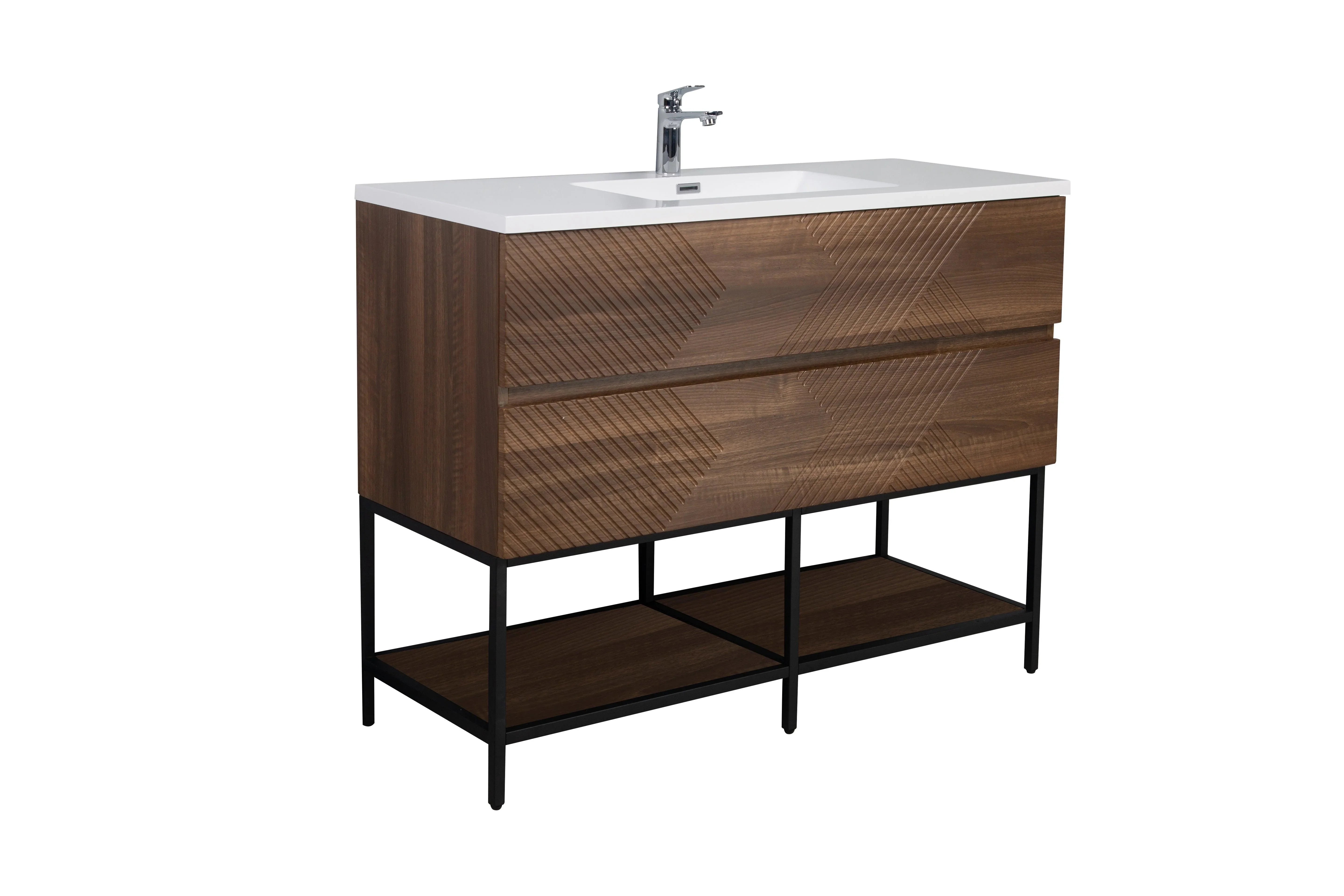 Meuble-Lavabo Mural 48po Noyer avec Comptoir de Polymarbre Blanc
