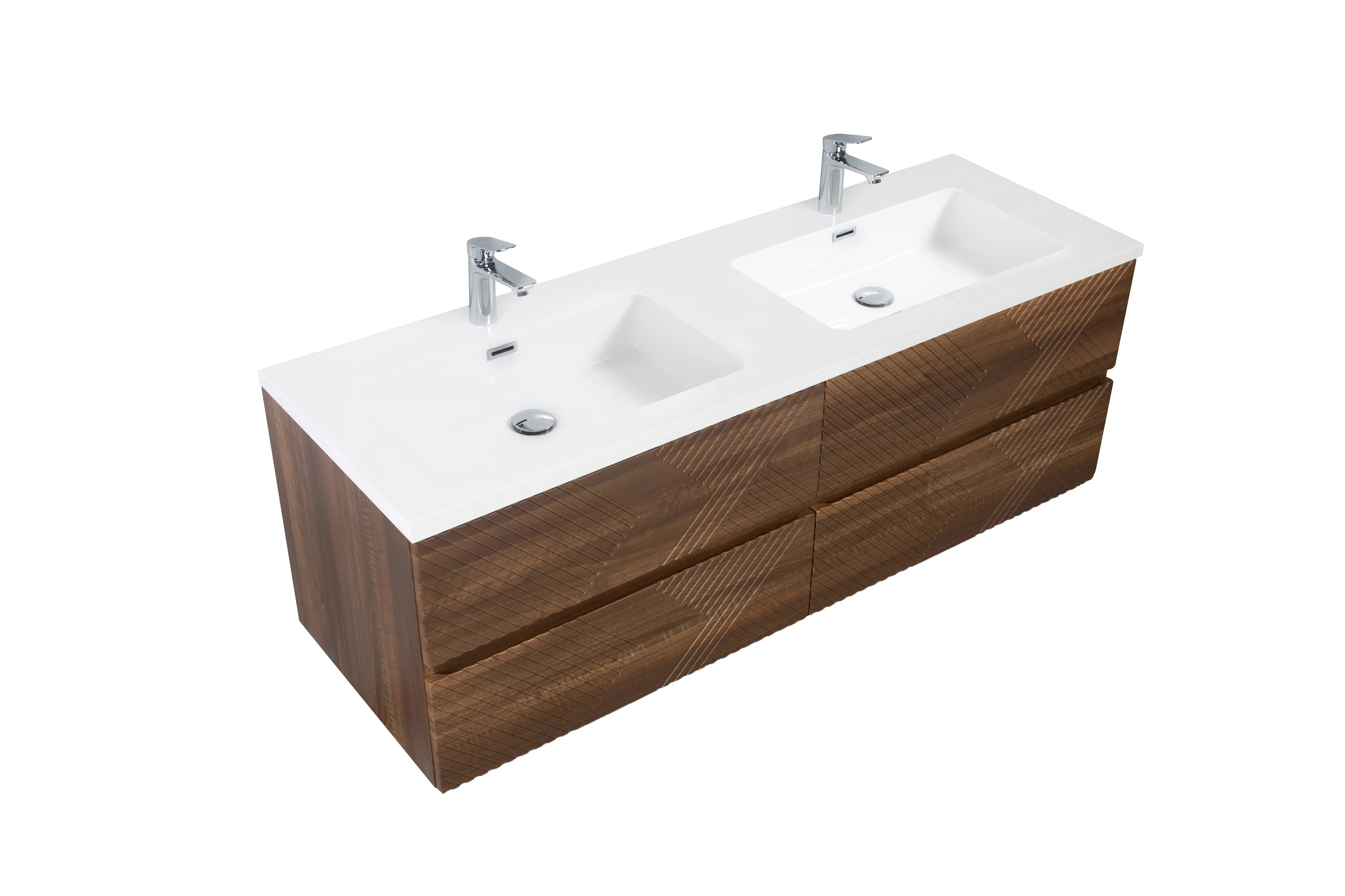 Meuble-Lavabo Mural 60po Noyer avec Comptoir de Polymarbre Blanc