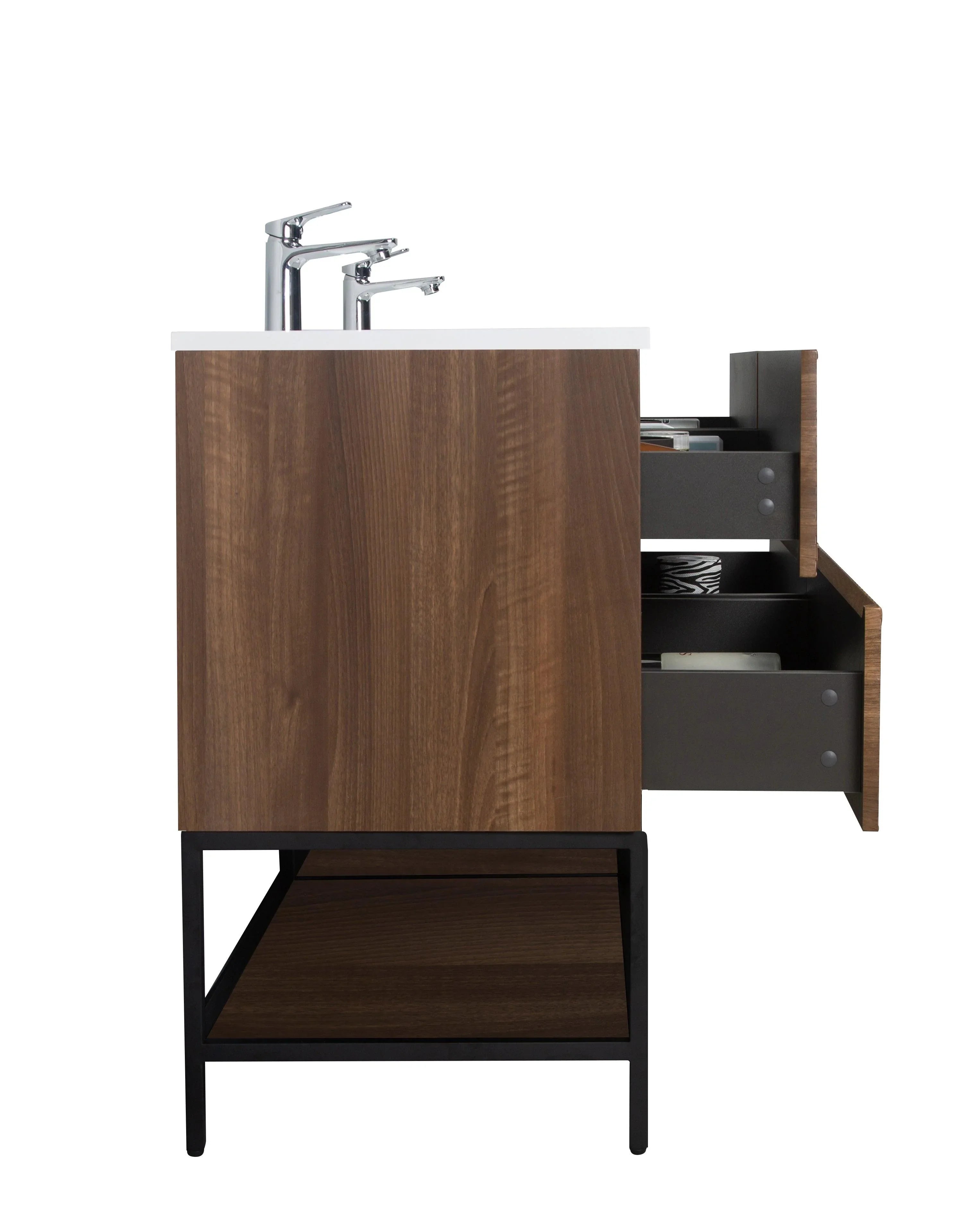 Meuble-Lavabo Mural 60po Noyer avec Comptoir de Polymarbre Blanc